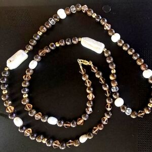 Handmade Tiger's Eye Pearl Faceted Crystal Mystical Vintage Necklace